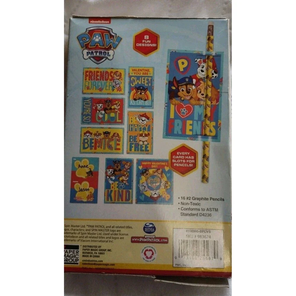 Valentines Day Cards (Box of 16) Nickelodeon Paw Patrol with Pencils